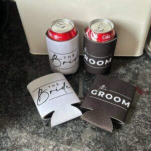 2 sets of Bride and Groom coozies - New